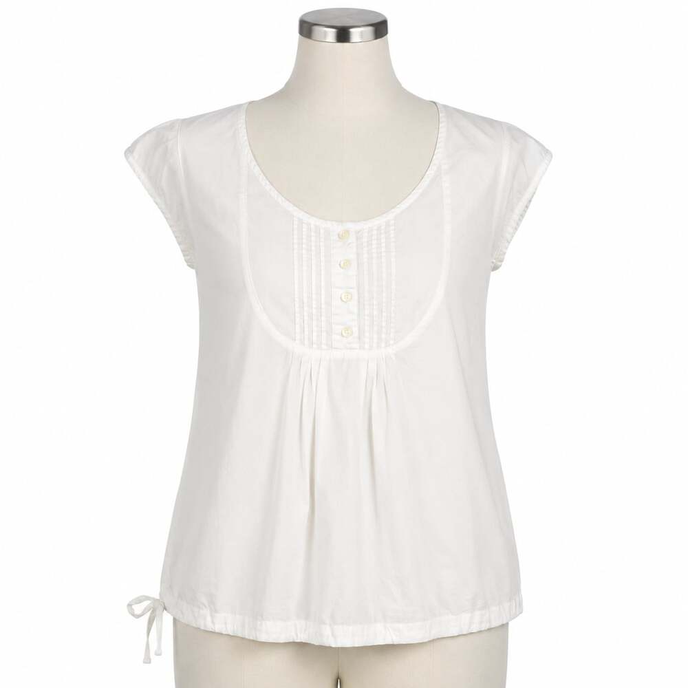 The North Face Womens XL White 100% Cotton Pintuck Peasant Blouse Cap Sleeve